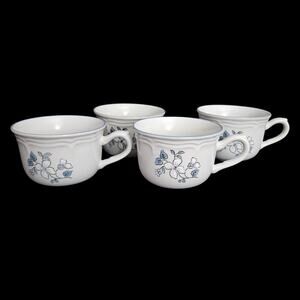 The Covington Edition Stoneware Japan Blue Floral Cups Set of 4 Vintage